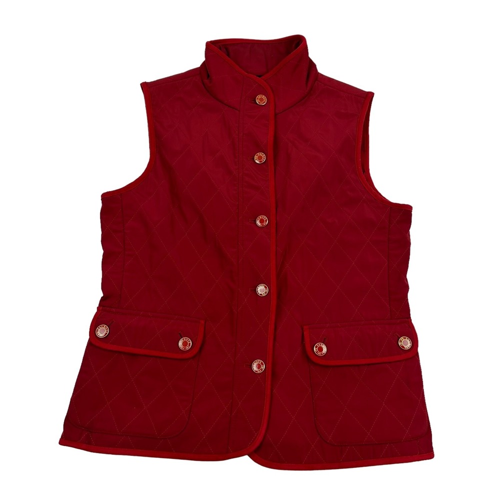 Talbots‎ Red Quilted Vest Fleece Lined Size S Mock Neck Button Front Sleeveless